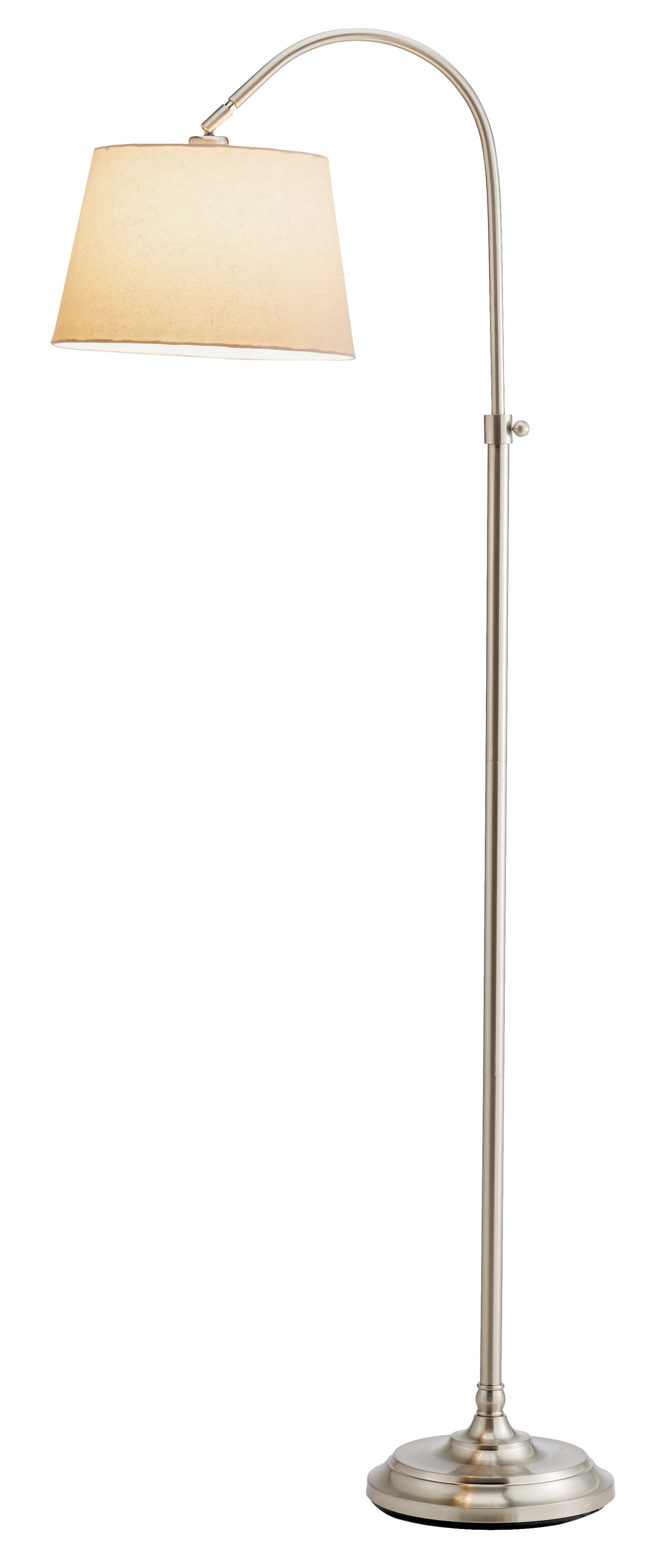 HomeRoots Floor Lamp with Adjustable Arc and Classic Linen Shade in Brushed Steel Metal Finish