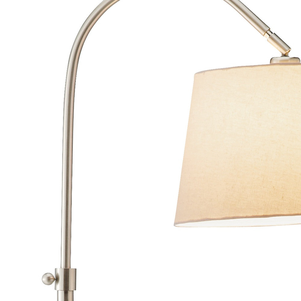 HomeRoots Floor Lamp with Adjustable Arc and Classic Linen Shade in Brushed Steel Metal Finish