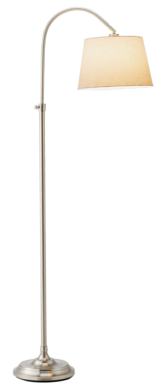 HomeRoots Floor Lamp with Adjustable Arc and Classic Linen Shade in Brushed Steel Metal Finish