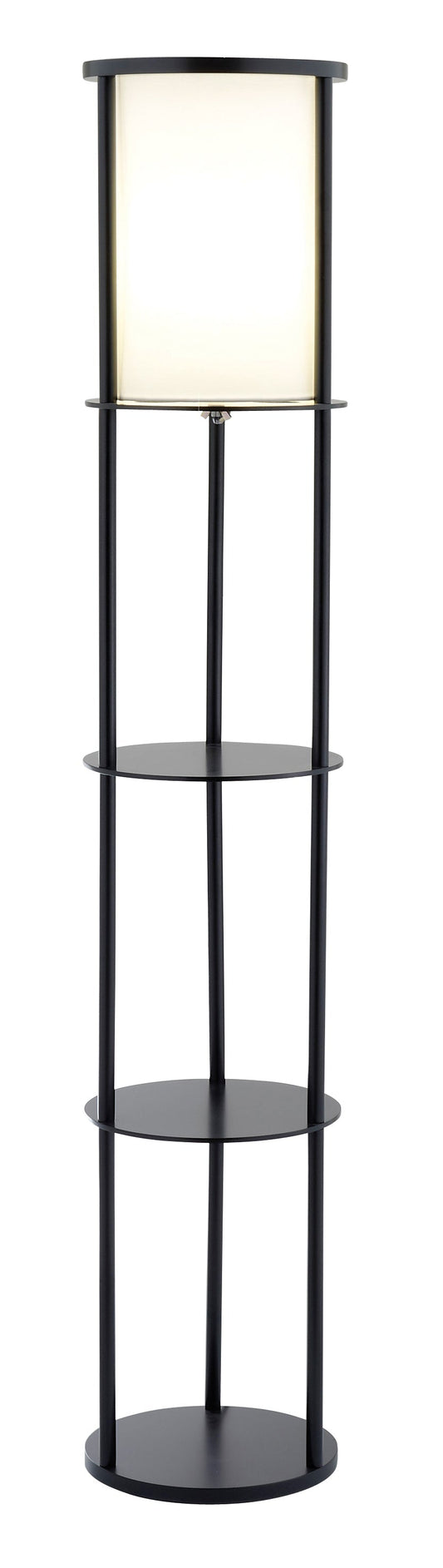 HomeRoots Floor Lamp with Circular Storage Shelves in Black Wood Finish