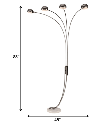 HomeRoots Four Light Curved Floor Lamp in Black Finish