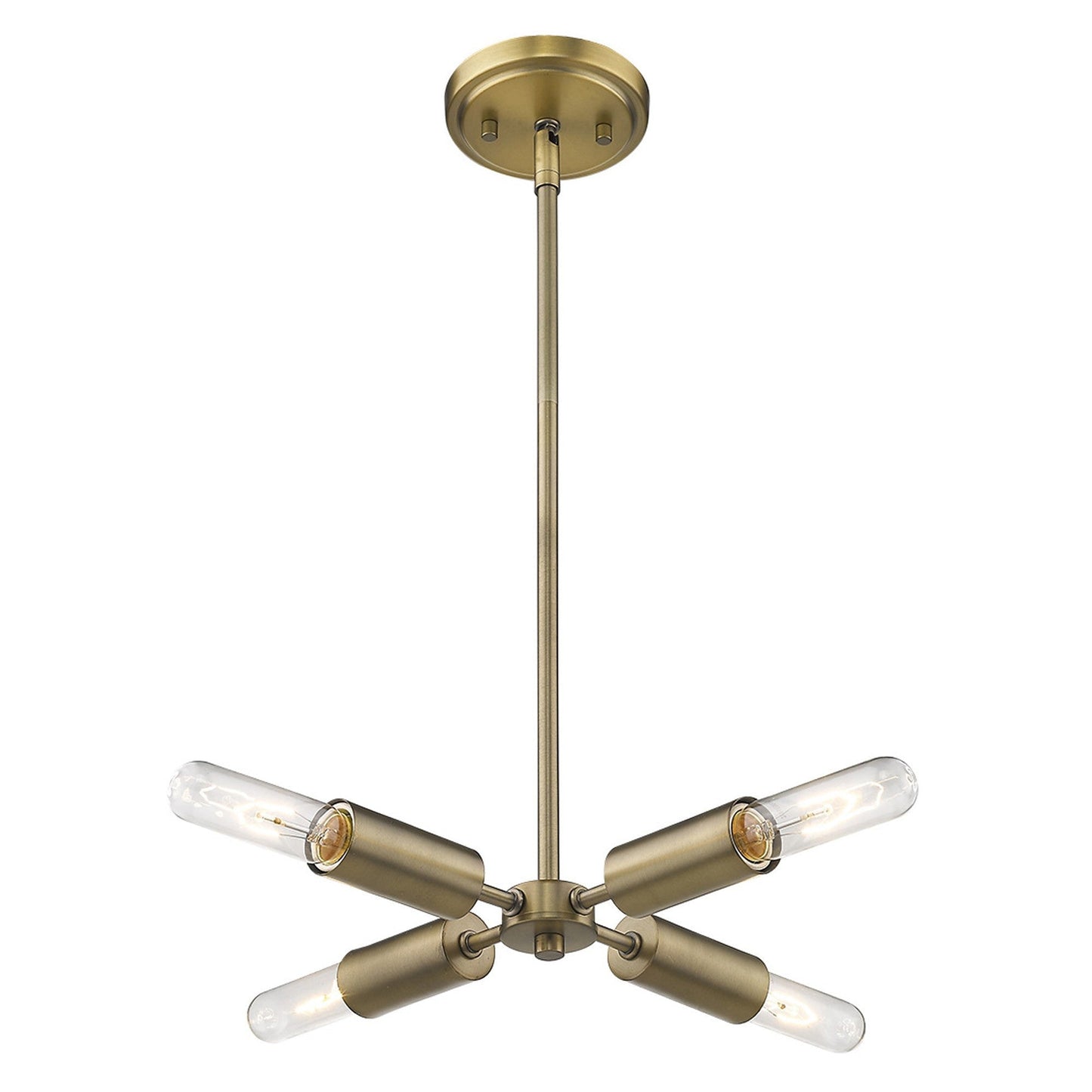HomeRoots Four Light Hanging Chandelier in Dull Gold Finish