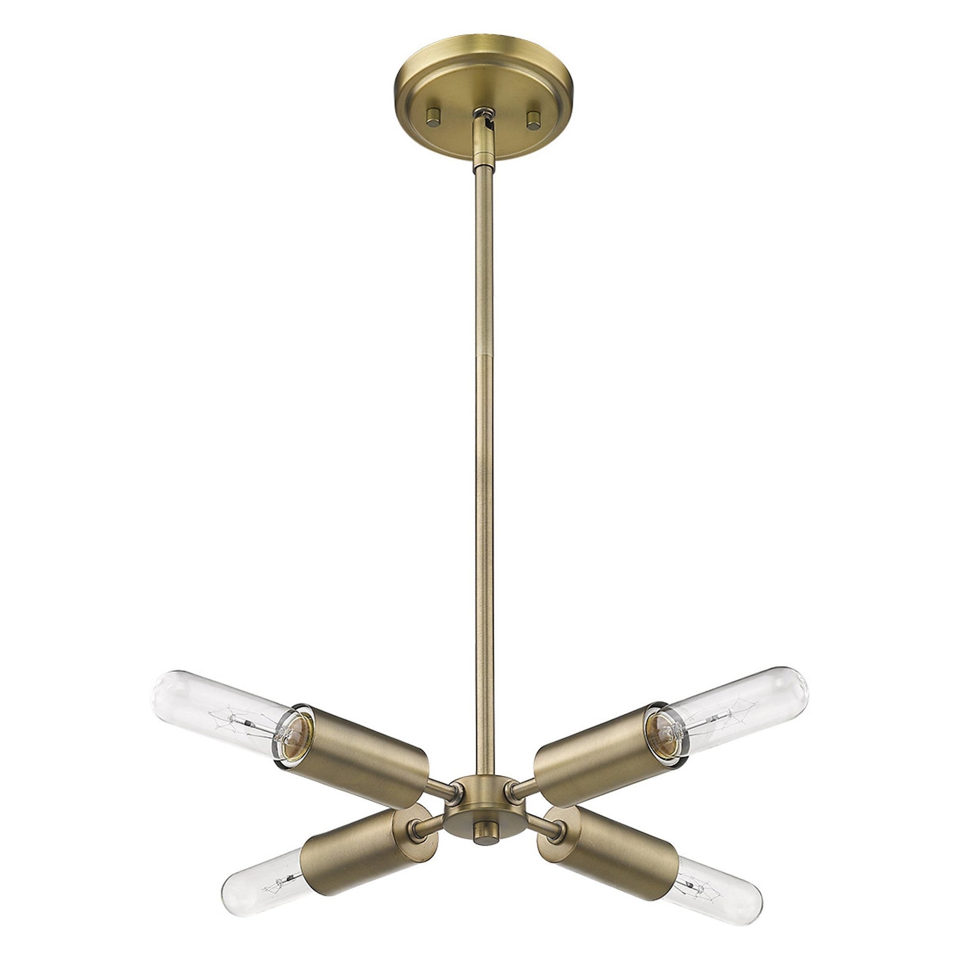 HomeRoots Four Light Hanging Chandelier in Dull Gold Finish