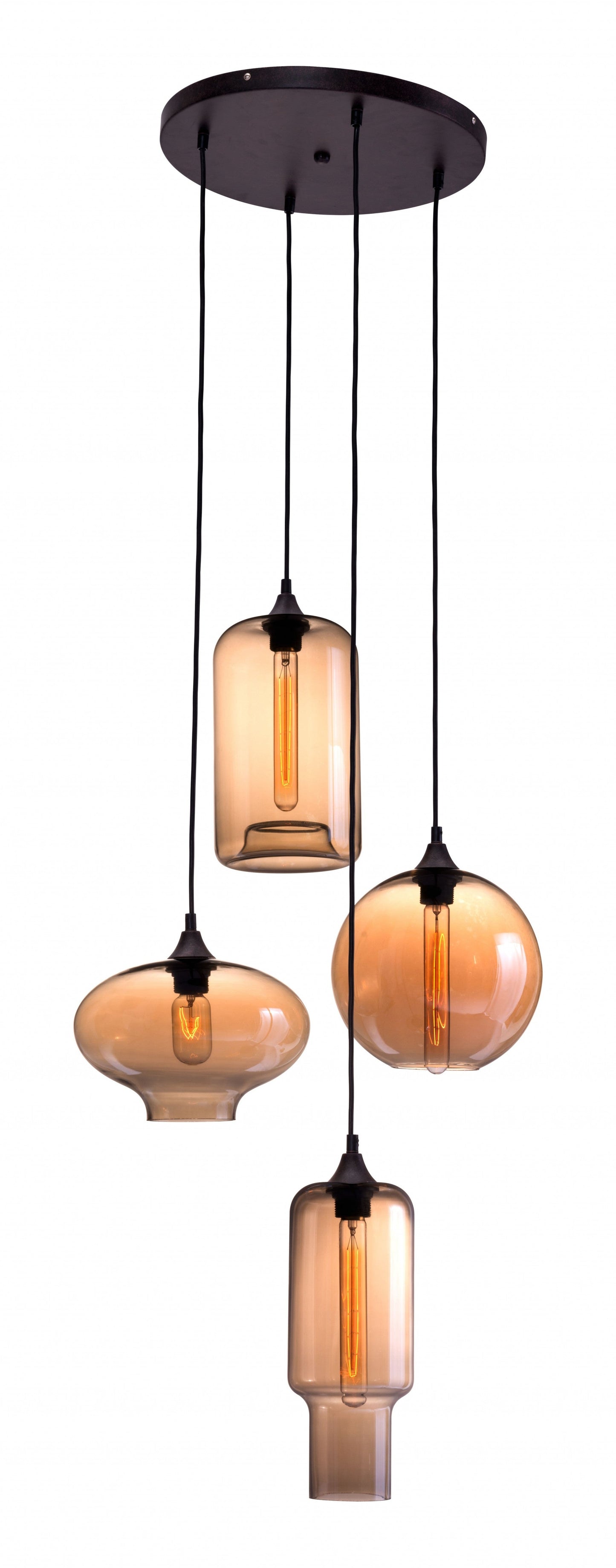 HomeRoots Four Light Metal Dimmable Ceiling Light With Amber Shades