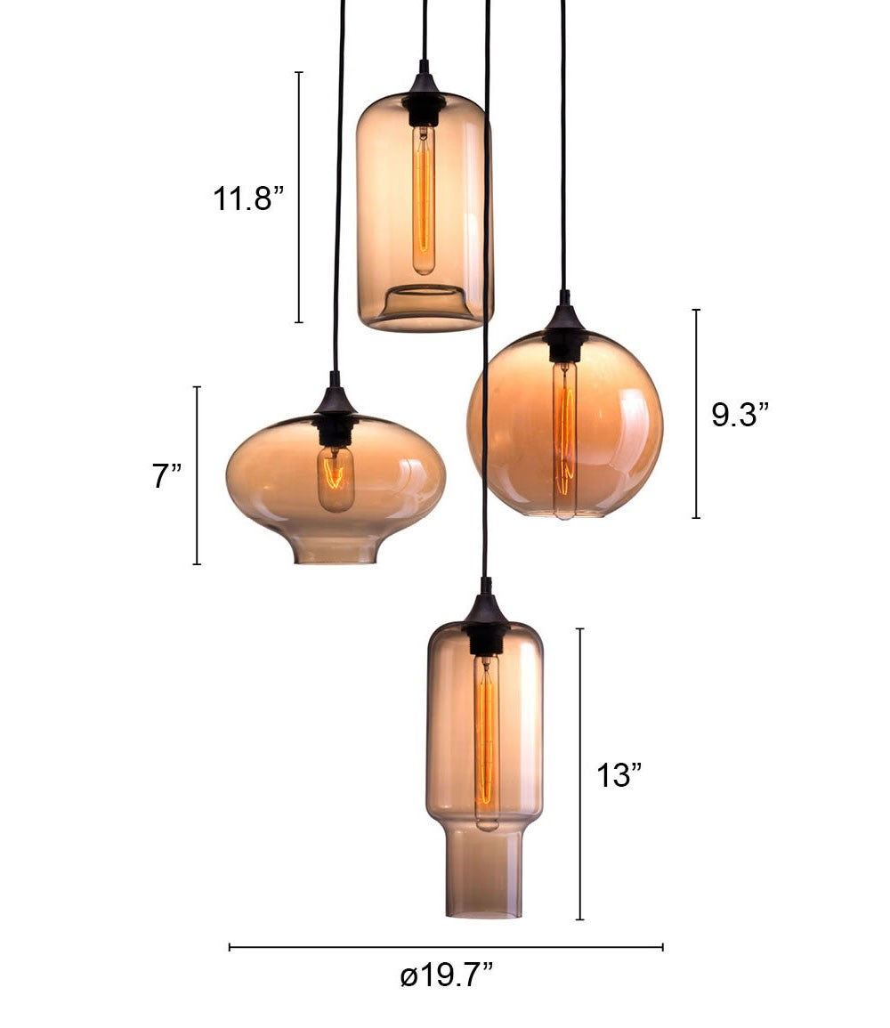HomeRoots Four Light Metal Dimmable Ceiling Light With Amber Shades
