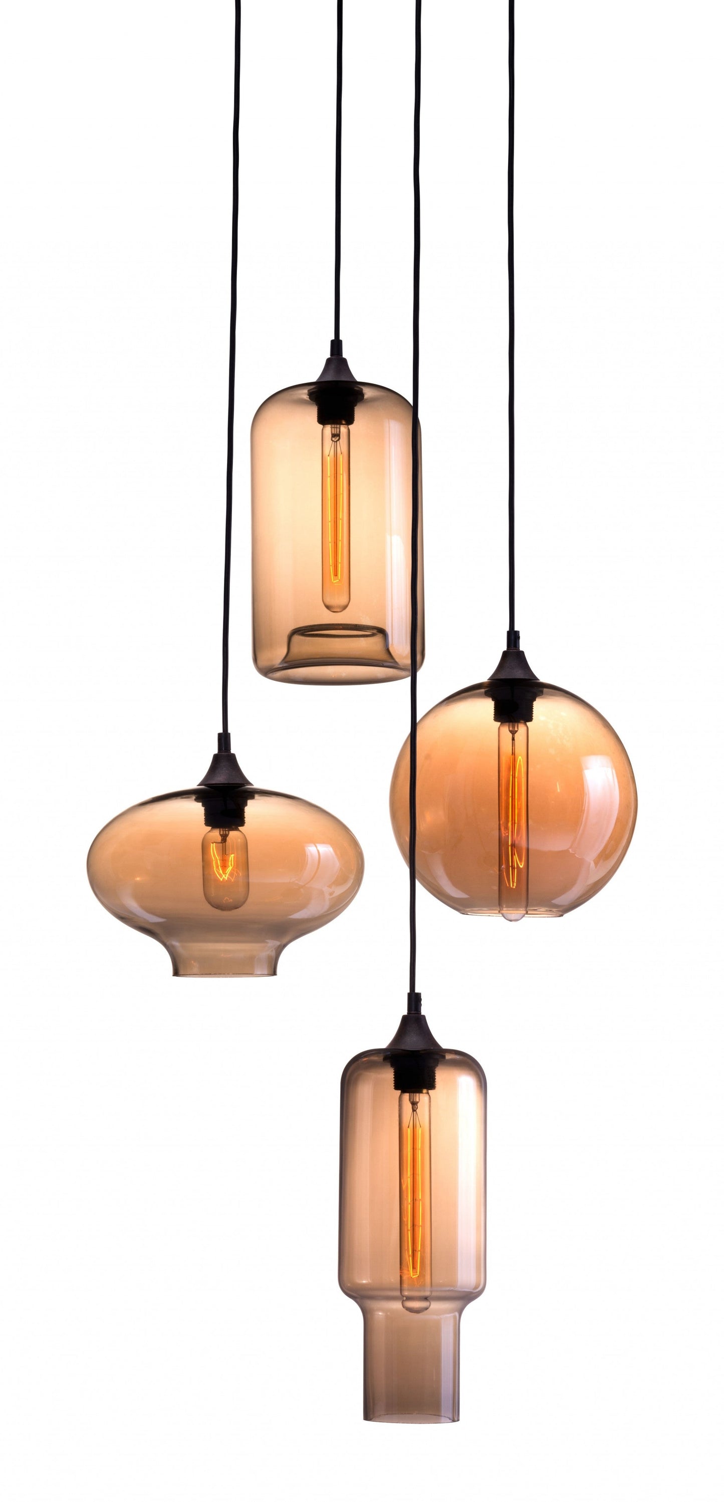 HomeRoots Four Light Metal Dimmable Ceiling Light With Amber Shades