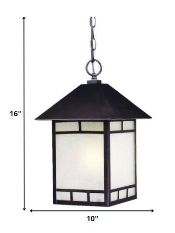 HomeRoots Frosted Glass Hanging Lantern Light With Antique Bronze Finish