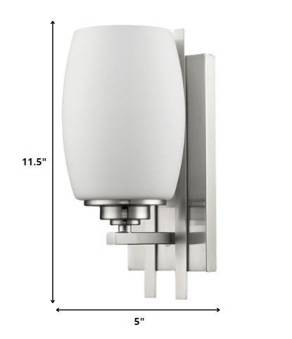 HomeRoots Geometric Wall Sconce With Frosted Glass Shade and Silver Finish