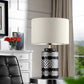 HomeRoots Glam Chevron Ceramic And Metal Table Lamp in Black and Chrome Finish