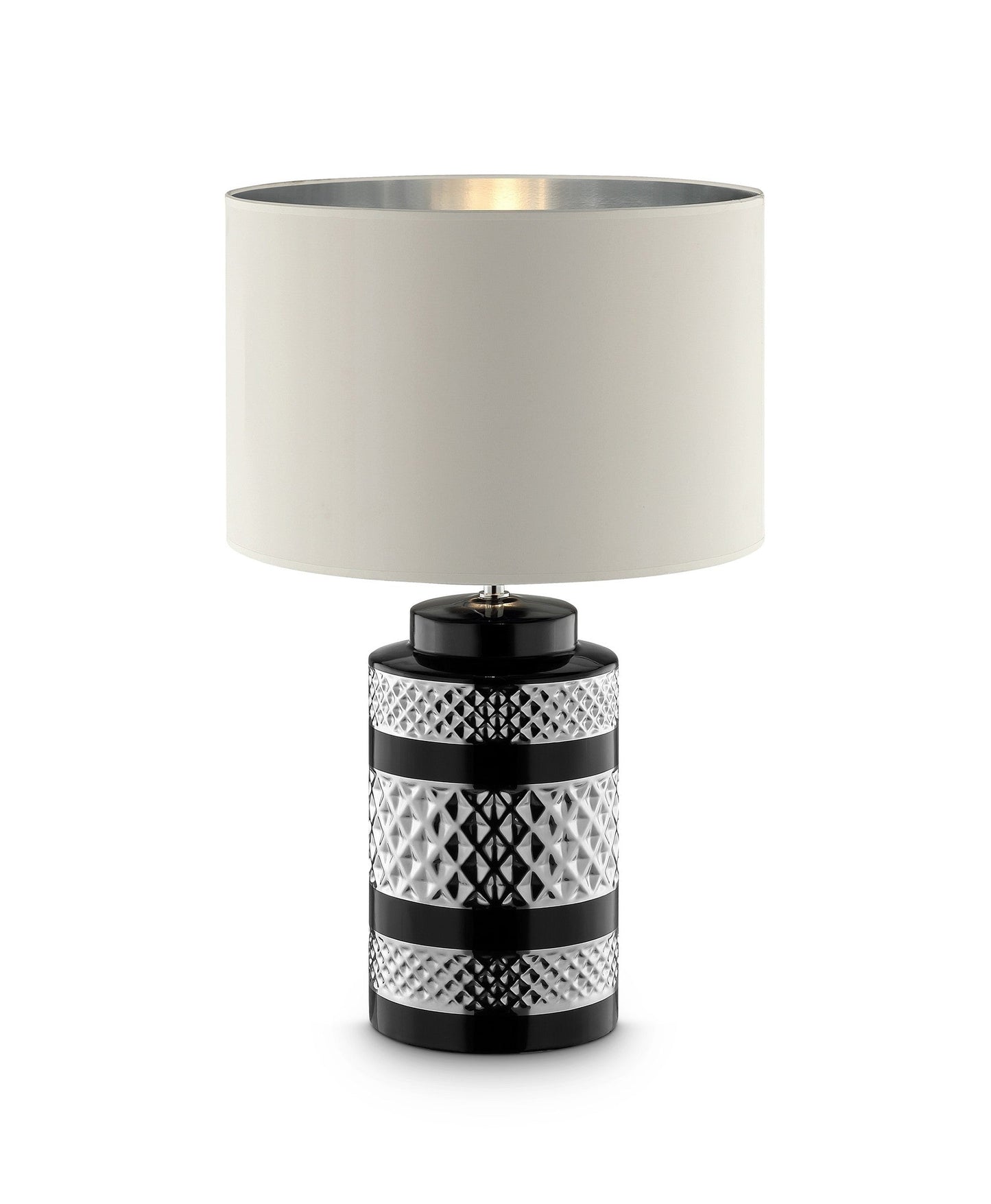 HomeRoots Glam Chevron Ceramic And Metal Table Lamp in Black and Chrome Finish