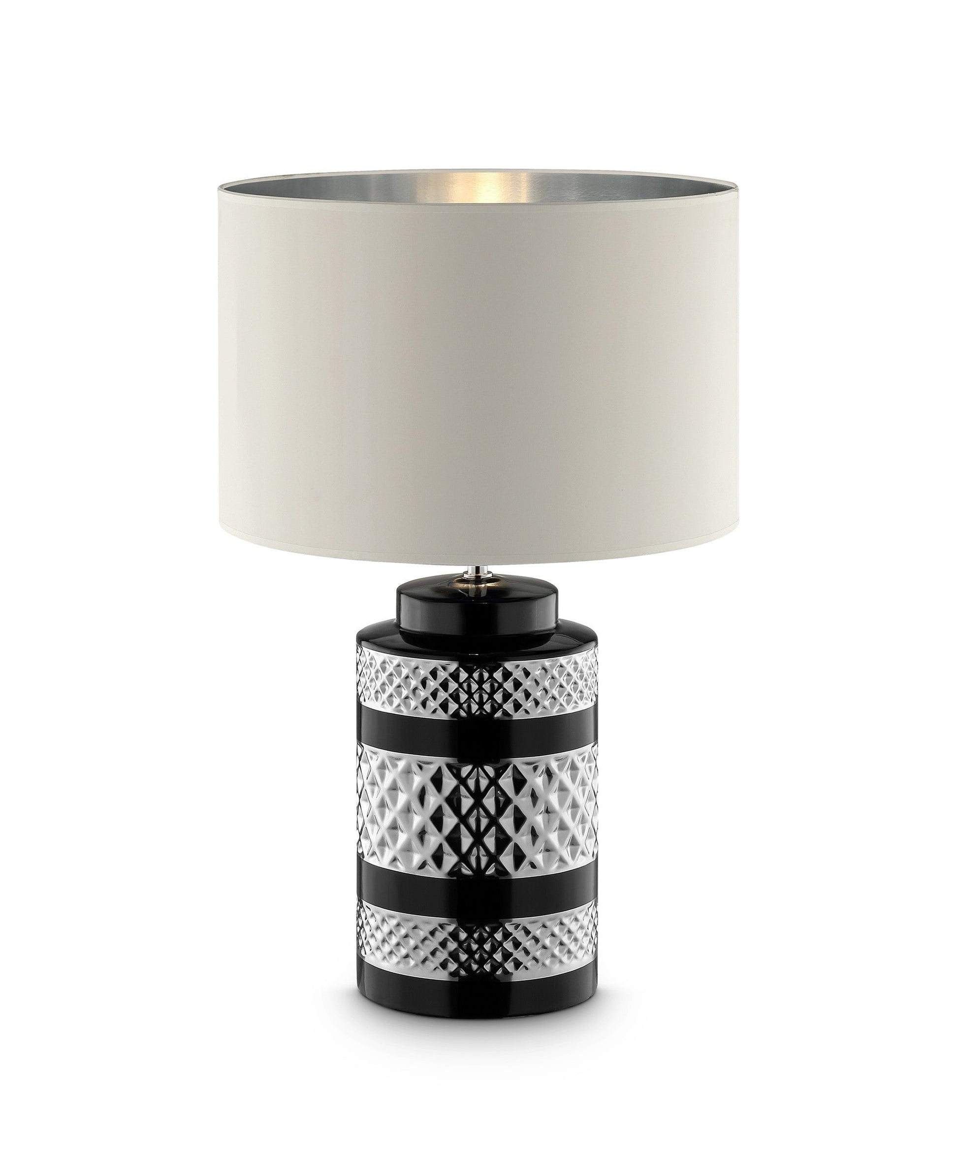HomeRoots Glam Chevron Ceramic And Metal Table Lamp in Black and Chrome Finish