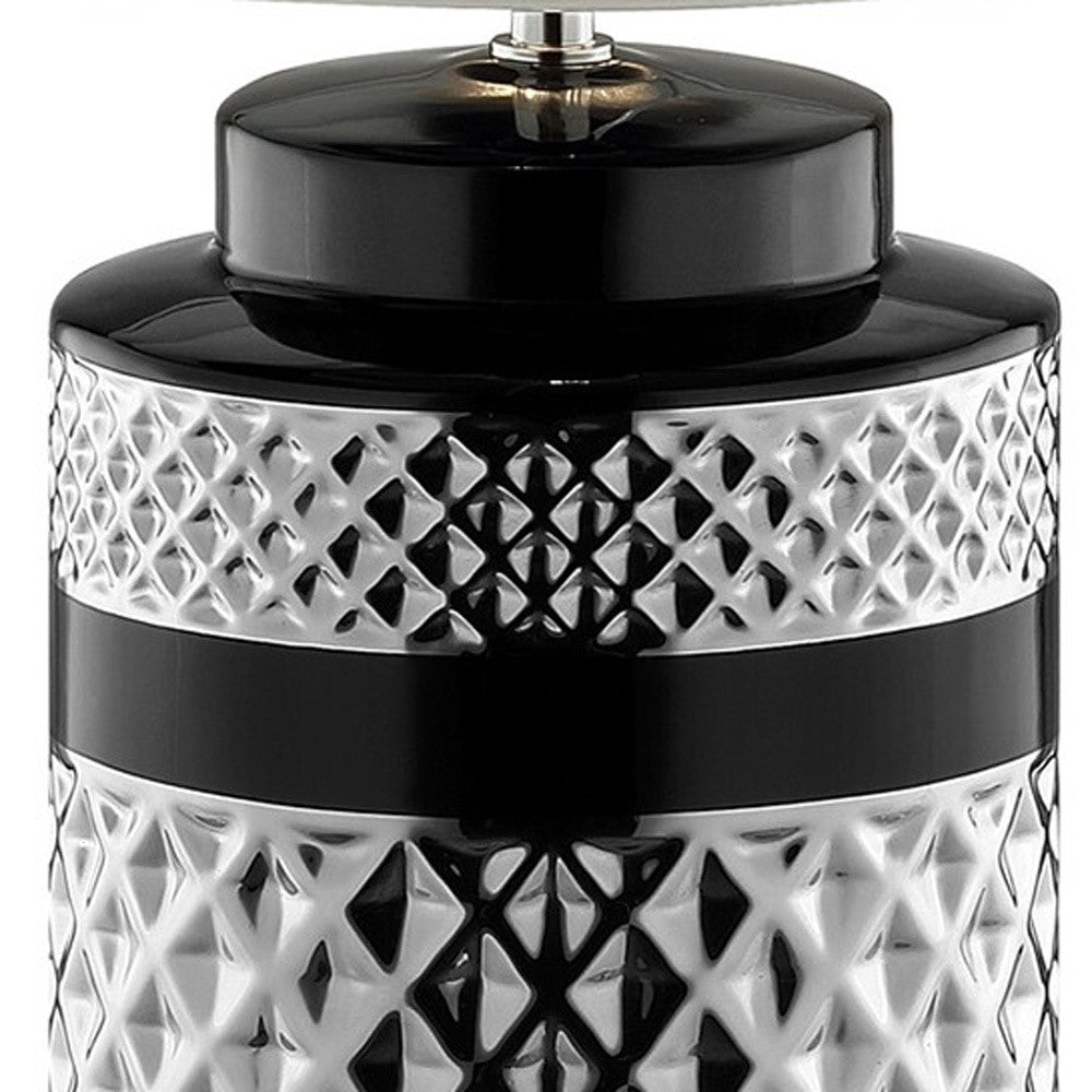 HomeRoots Glam Chevron Ceramic And Metal Table Lamp in Black and Chrome Finish