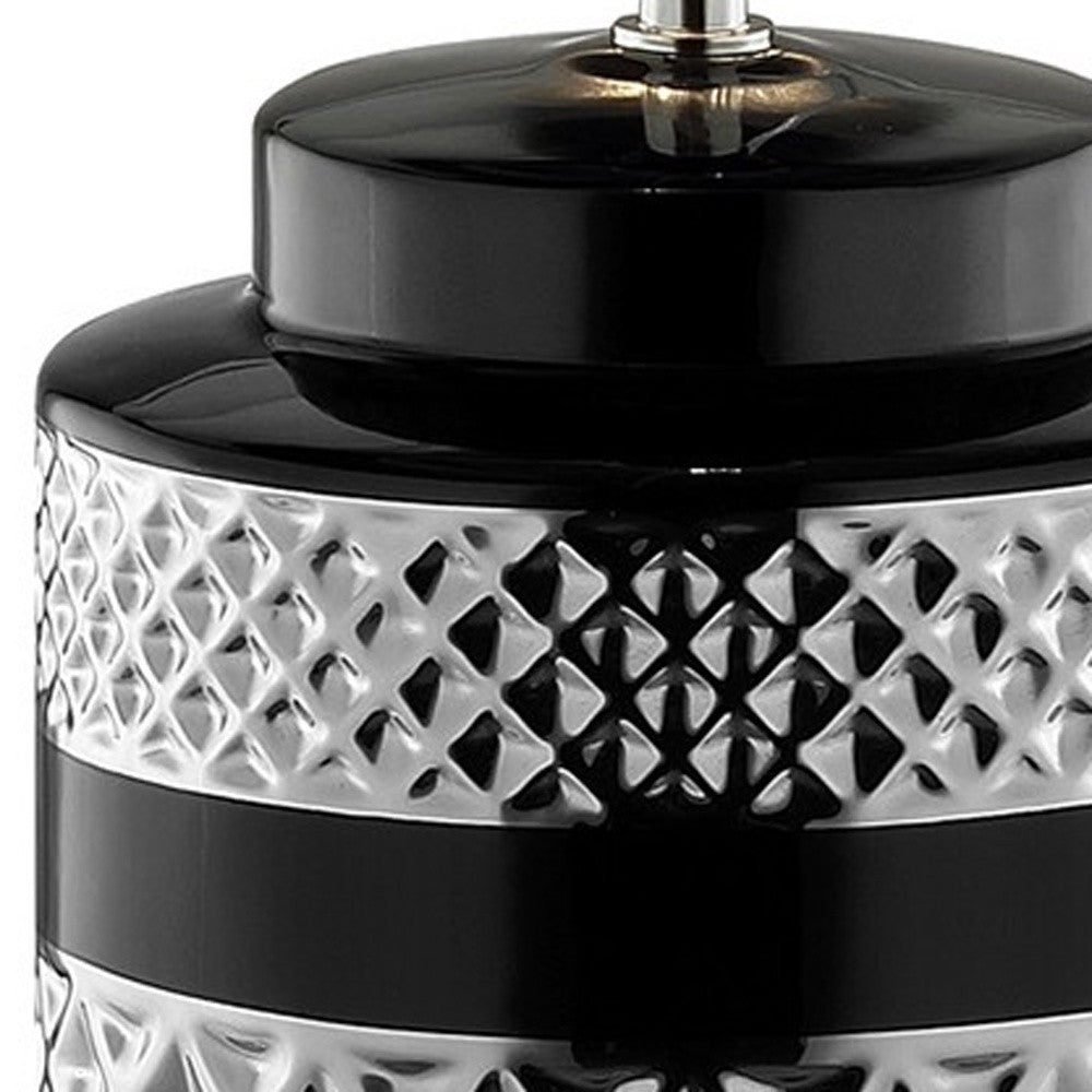 HomeRoots Glam Chevron Ceramic And Metal Table Lamp in Black and Chrome Finish