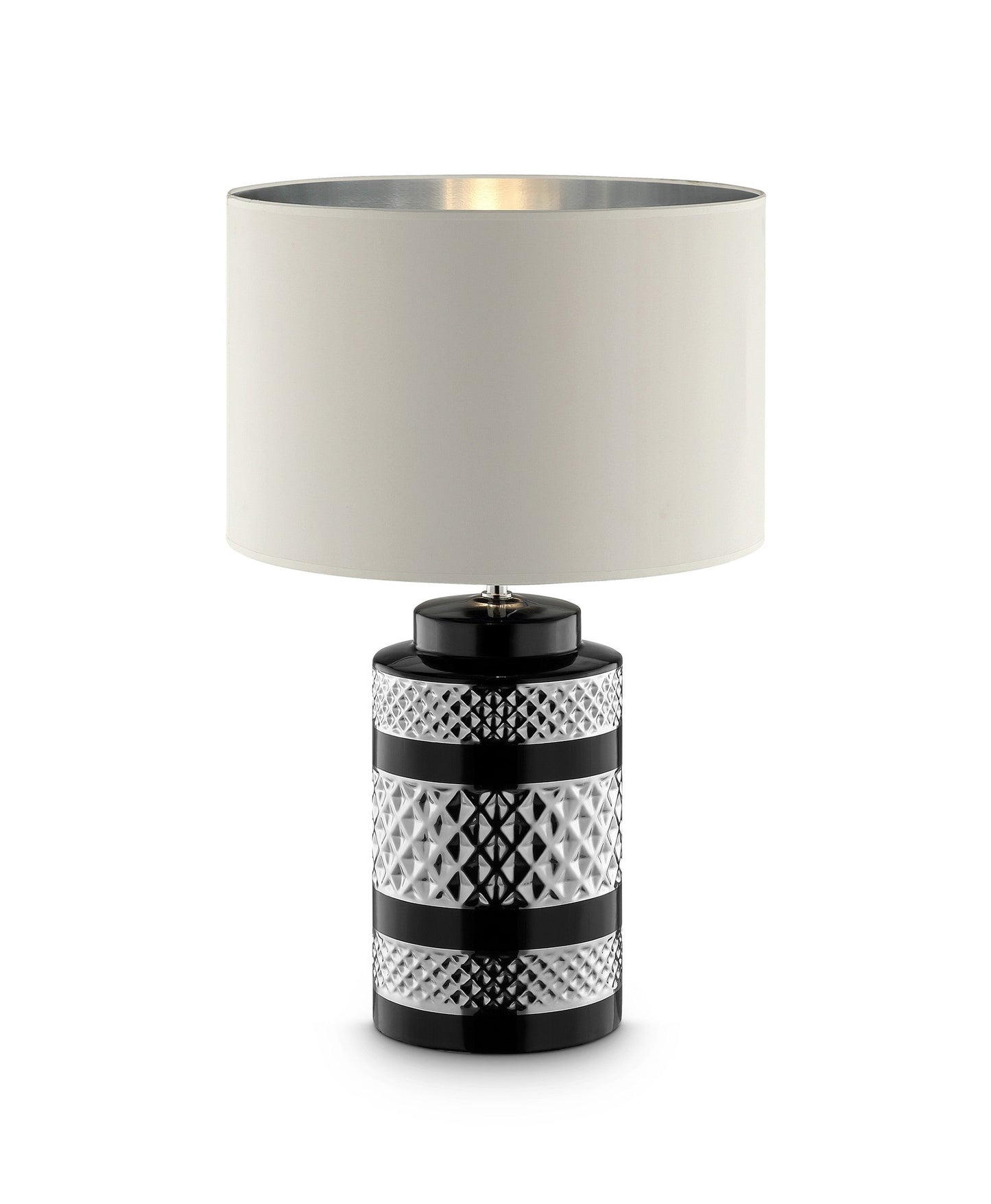 HomeRoots Glam Chevron Ceramic And Metal Table Lamp in Black and Chrome Finish