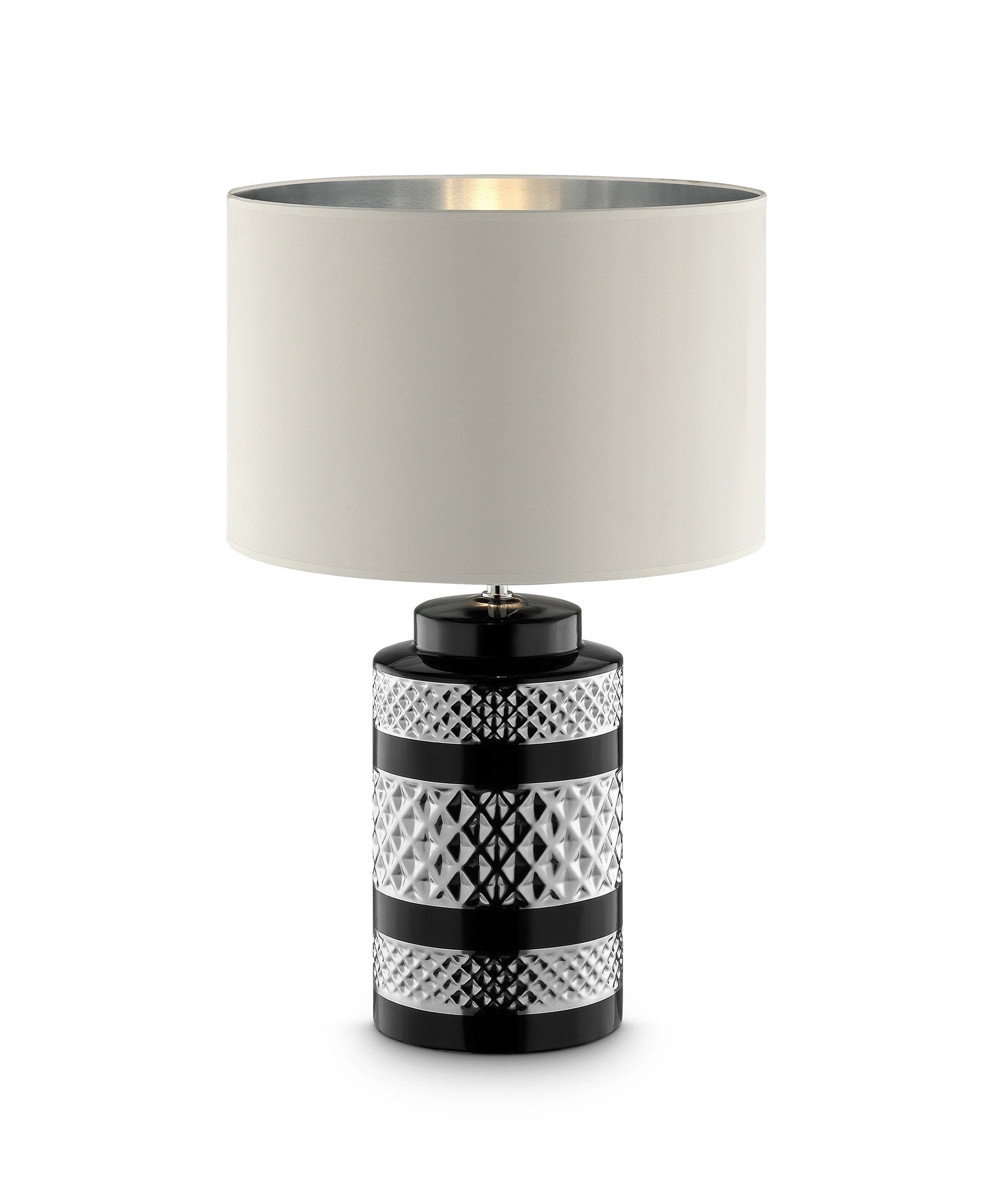 HomeRoots Glam Chevron Ceramic And Metal Table Lamp in Black and Chrome Finish