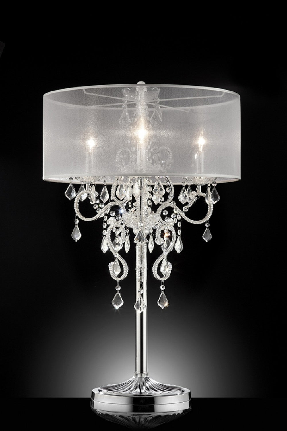 HomeRoots Glam Faux Crystal Accent Table Lamp With See Thru Shade in Silver Finish