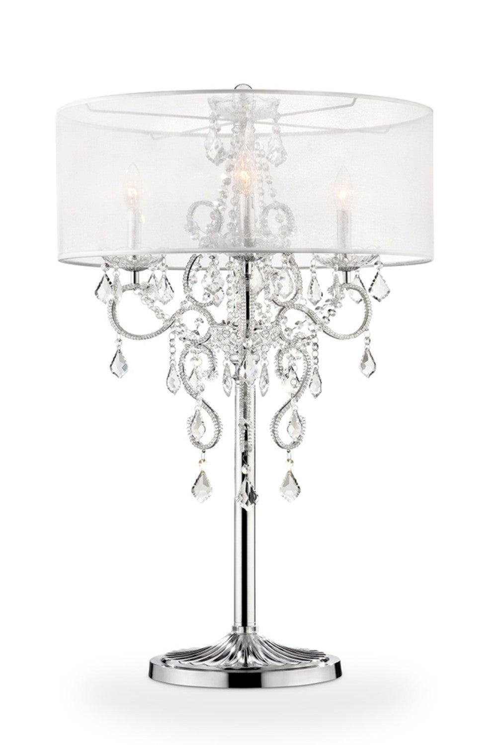 HomeRoots Glam Faux Crystal Accent Table Lamp With See Thru Shade in Silver Finish
