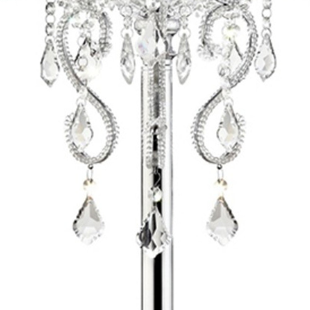 HomeRoots Glam Faux Crystal Accent Table Lamp With See Thru Shade in Silver Finish