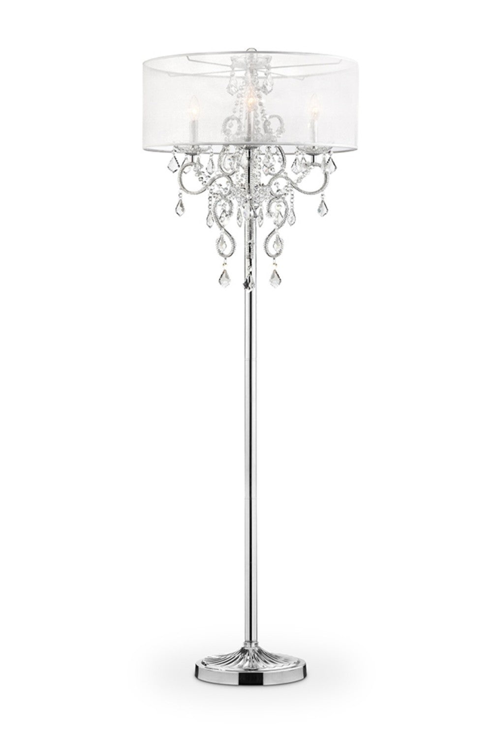 HomeRoots Glam Faux Crystal Floor Lamp With See Thru Shade and Silver Finish