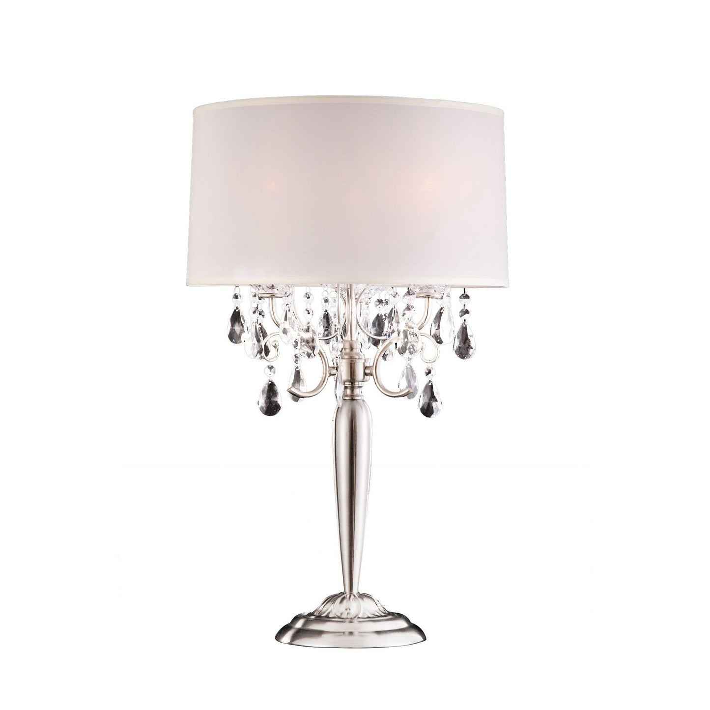 HomeRoots Glam Scroll Chandelier Table Lamp With Faux Crystal Accents in Silver Finish