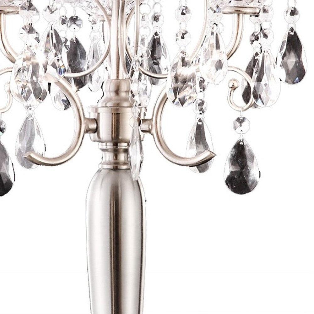 HomeRoots Glam Scroll Chandelier Table Lamp With Faux Crystal Accents in Silver Finish
