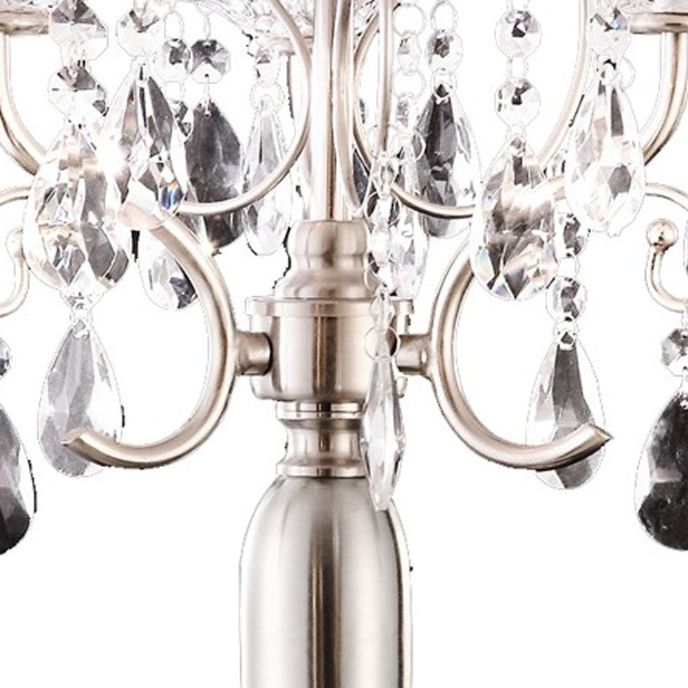 HomeRoots Glam Scroll Chandelier Table Lamp With Faux Crystal Accents in Silver Finish