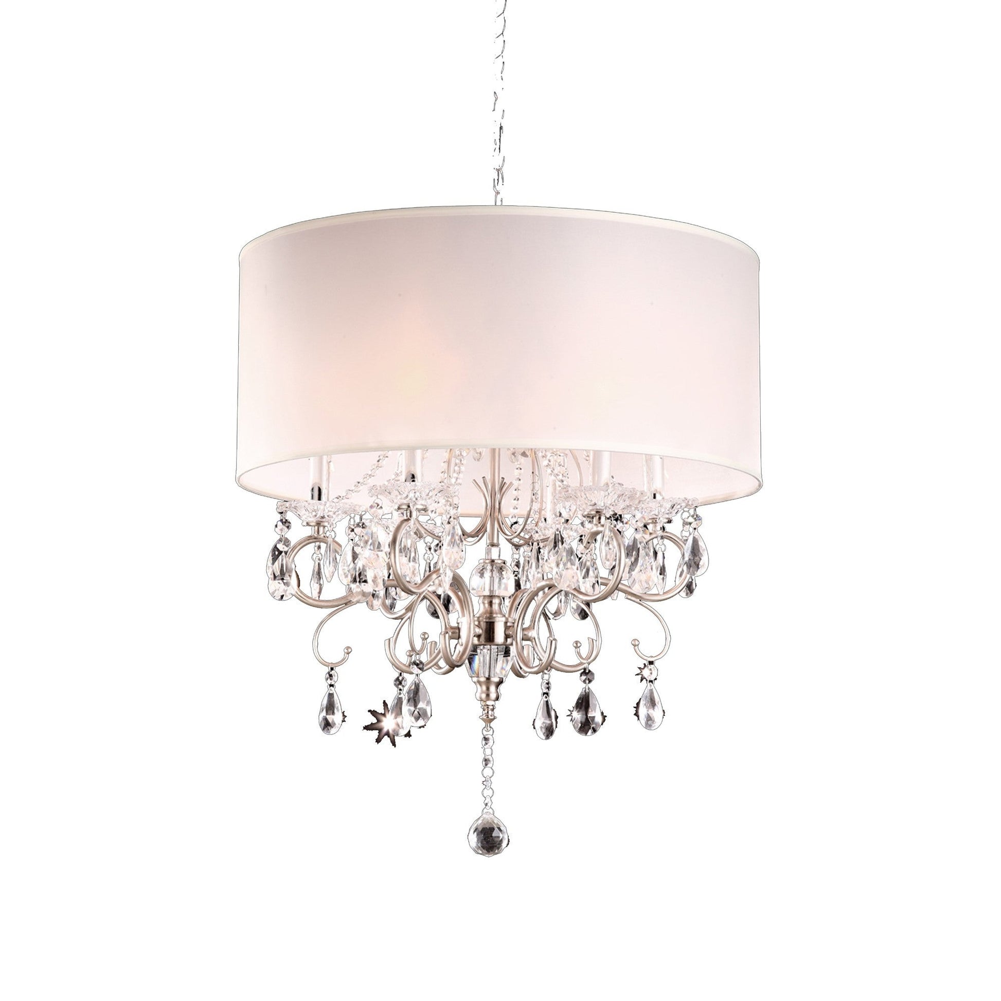 HomeRoots Glam Shade Chandelier With Silver Crystals Accents and White Finish