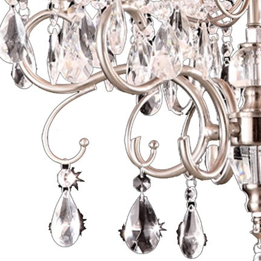 HomeRoots Glam Shade Chandelier With Silver Crystals Accents and White Finish