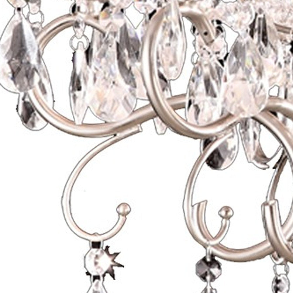 HomeRoots Glam Shade Chandelier With Silver Crystals Accents and White Finish