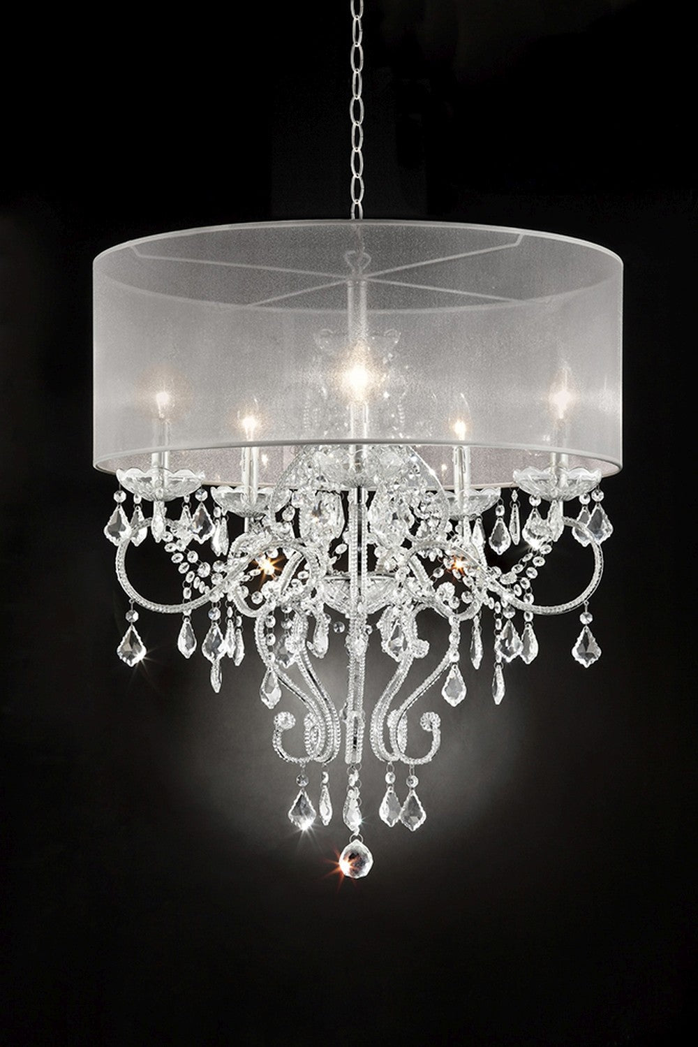 HomeRoots Glam Silver Faux Crystal Hanging Celing Lamp With See Thru Shade