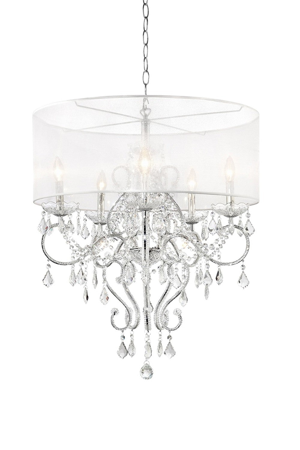 HomeRoots Glam Silver Faux Crystal Hanging Celing Lamp With See Thru Shade