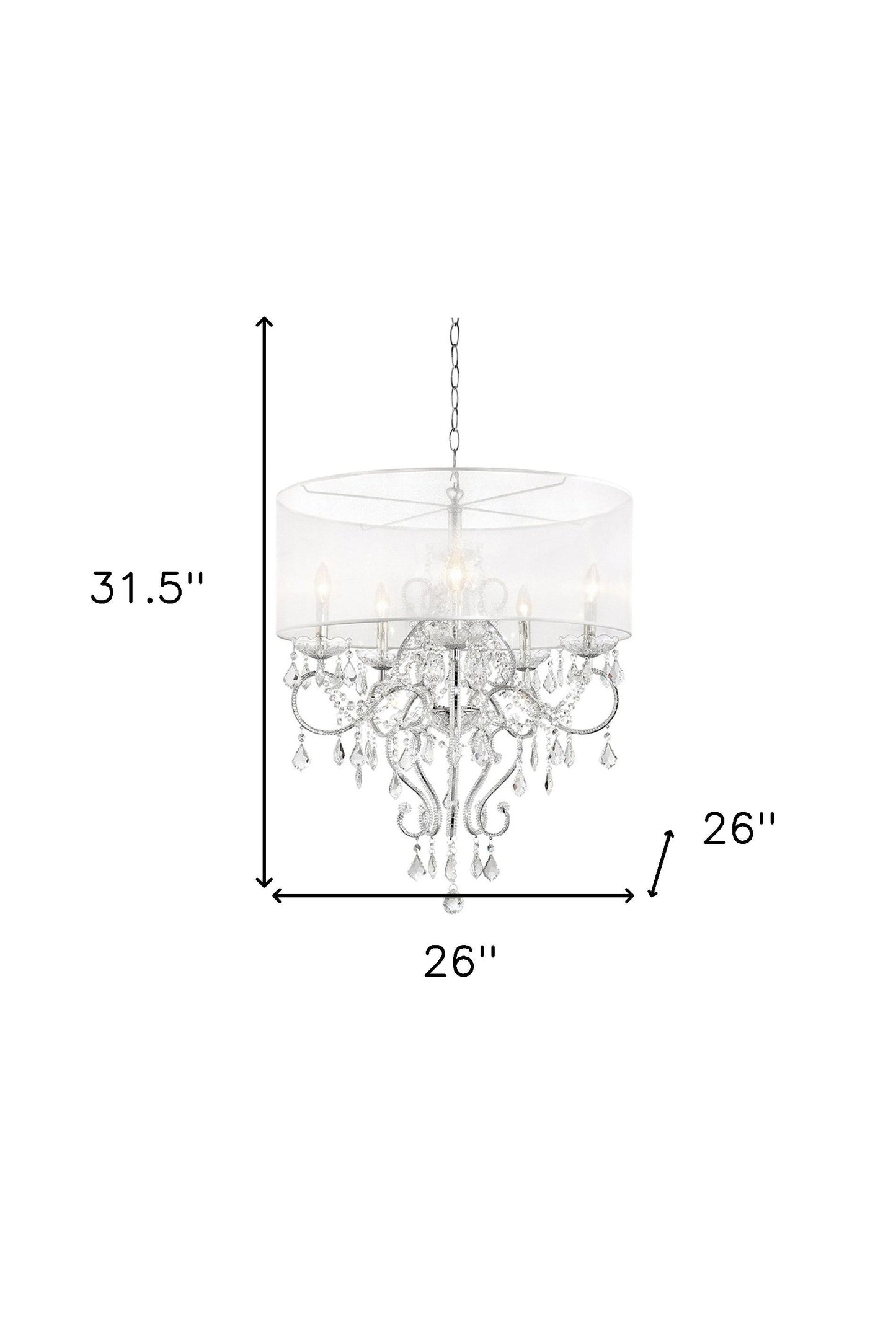 HomeRoots Glam Silver Faux Crystal Hanging Celing Lamp With See Thru Shade