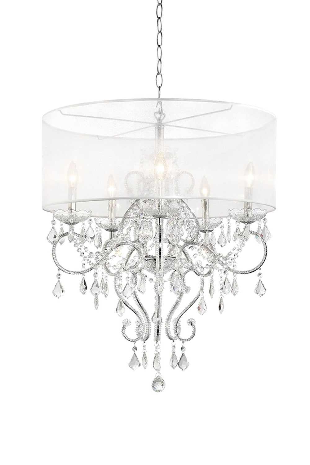 HomeRoots Glam Silver Faux Crystal Hanging Celing Lamp With See Thru Shade