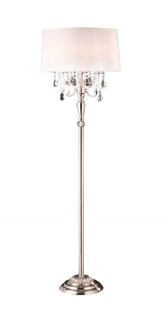 HomeRoots Glamorous Faux Crystal Candleabra Metal Floor Lamp in Silver Finish