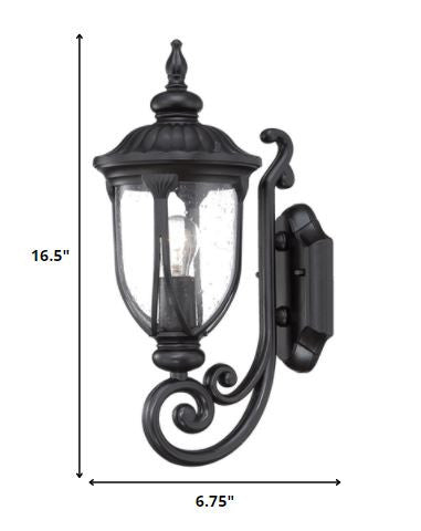 HomeRoots Glass Lantern Wall Light in Matte Black Cast Aluminum Finish
