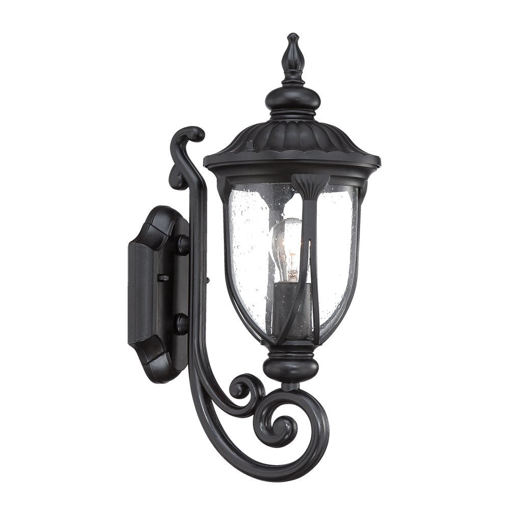 HomeRoots Glass Lantern Wall Light in Matte Black Cast Aluminum Finish