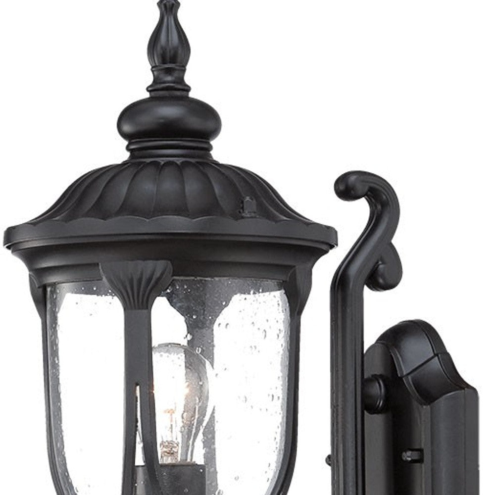 HomeRoots Glass Lantern Wall Light in Matte Black Cast Aluminum Finish