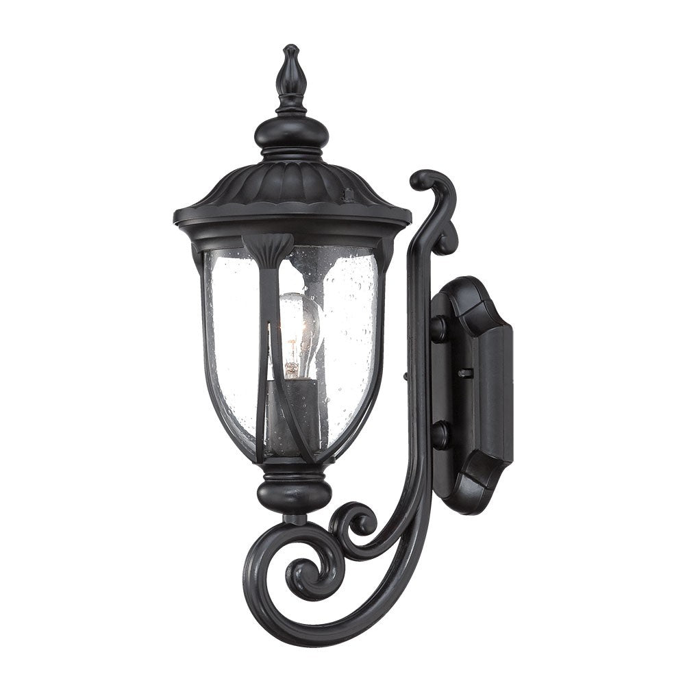 HomeRoots Glass Lantern Wall Light in Matte Black Cast Aluminum Finish