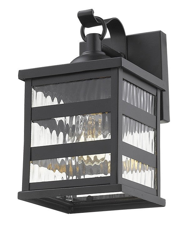 HomeRoots Glass Panel Outdoor Cage Light in Matte Black Finish