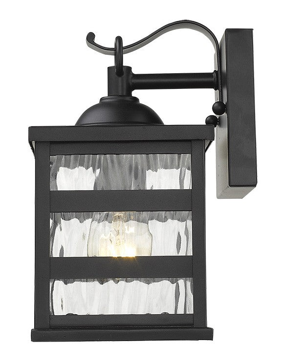 HomeRoots Glass Panel Outdoor Cage Light in Matte Black Finish