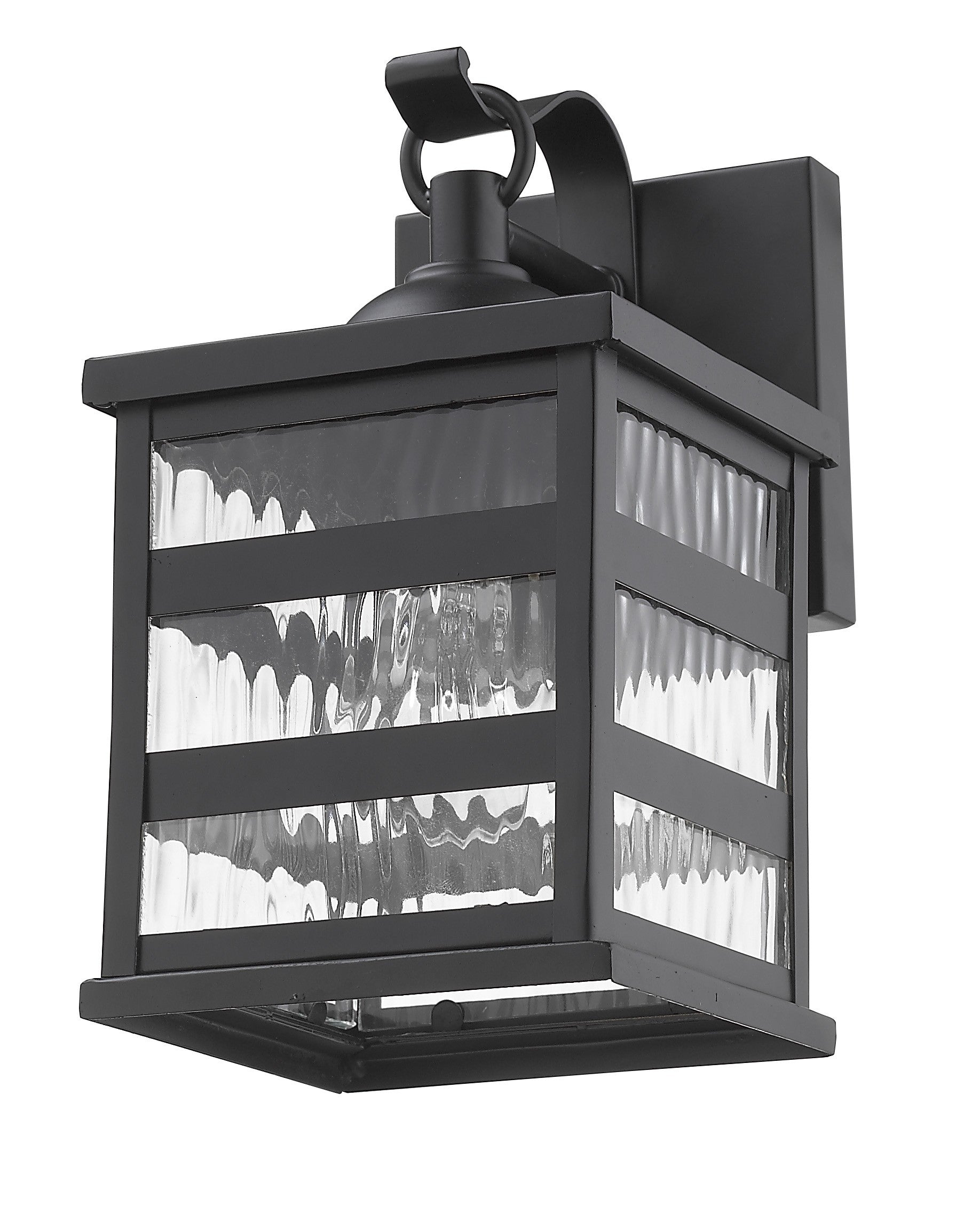 HomeRoots Glass Panel Outdoor Cage Light in Matte Black Finish