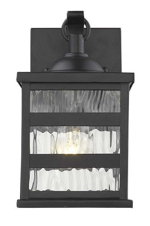 HomeRoots Glass Panel Outdoor Cage Light in Matte Black Finish