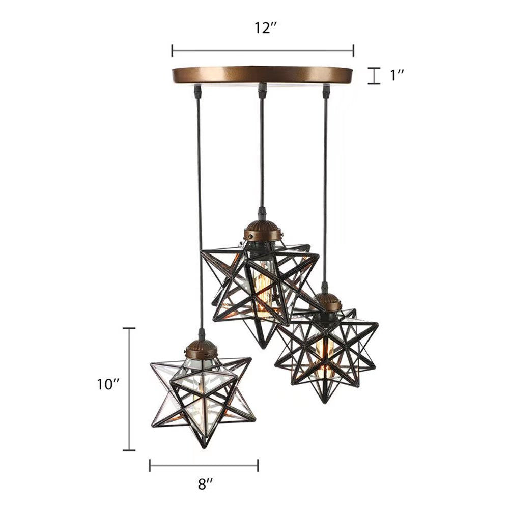 HomeRoots Glass Star Geometric Hanging Lamp in Brown Metal Finish