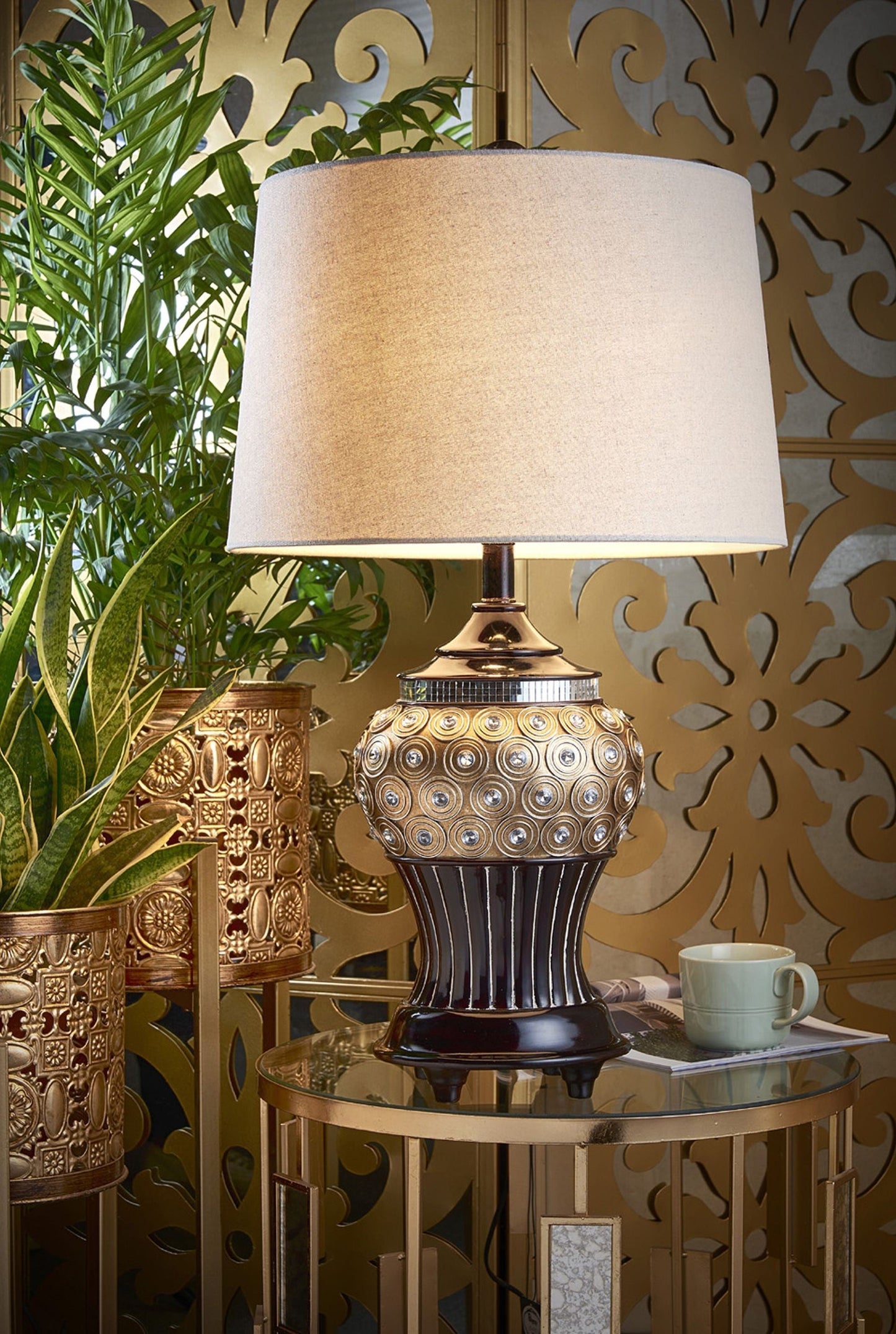 HomeRoots Glitzy Bejeweled Table Lamp in Gold Finish