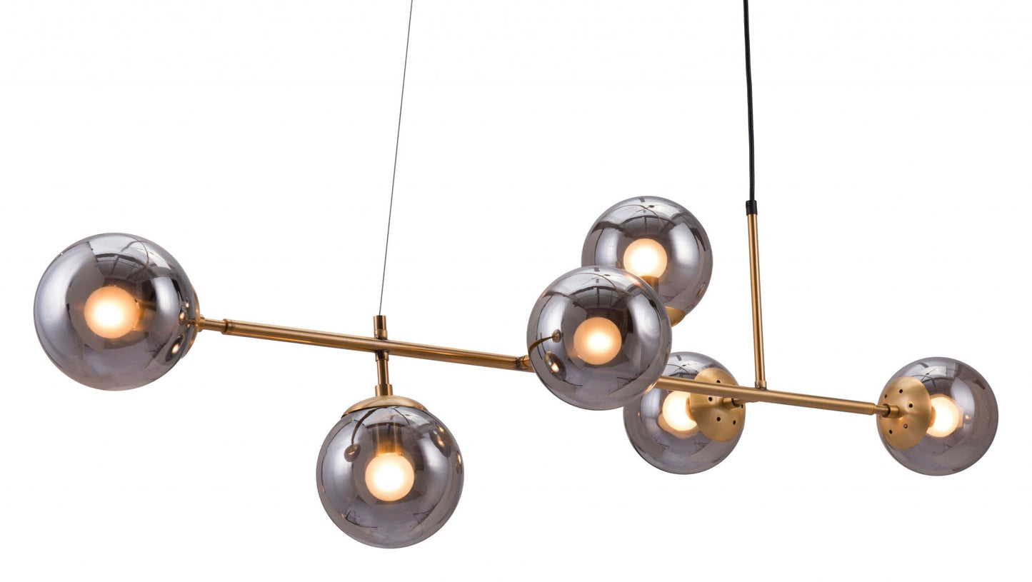 HomeRoots Gold Bubble Ceiling Lamp With Smoked Glass Finish