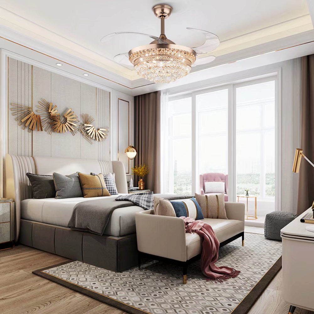 HomeRoots Gold Glam Faux Crystal Chandelier With Covnertible Ceiling Fan