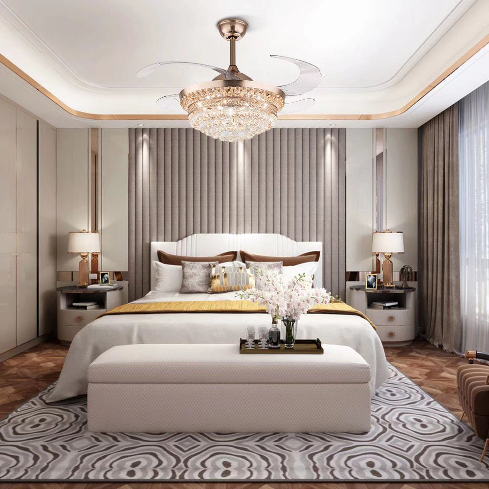 HomeRoots Gold Glam Faux Crystal Chandelier With Covnertible Ceiling Fan