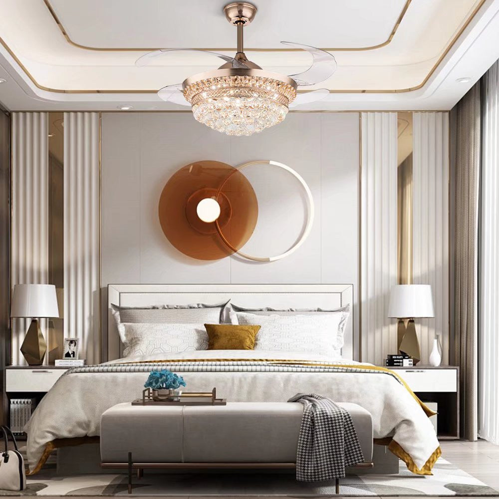 HomeRoots Gold Glam Faux Crystal Chandelier With Covnertible Ceiling Fan