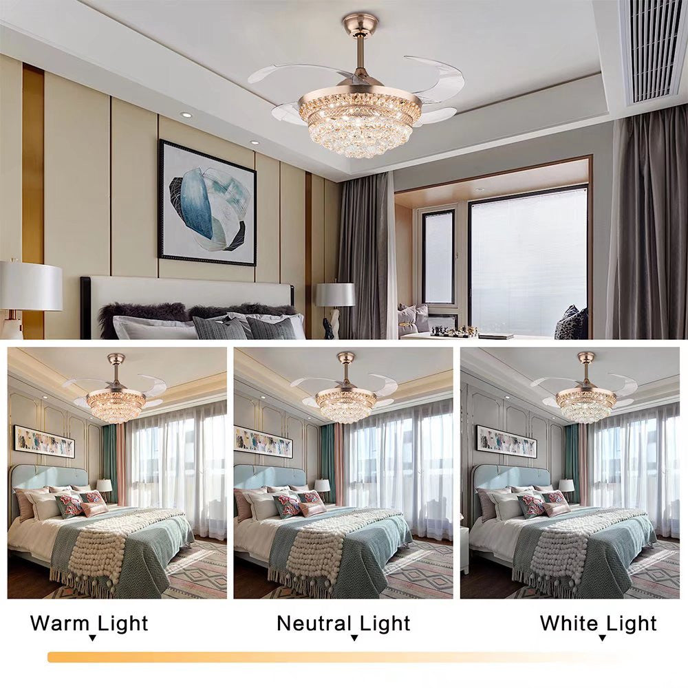 HomeRoots Gold Glam Faux Crystal Chandelier With Covnertible Ceiling Fan