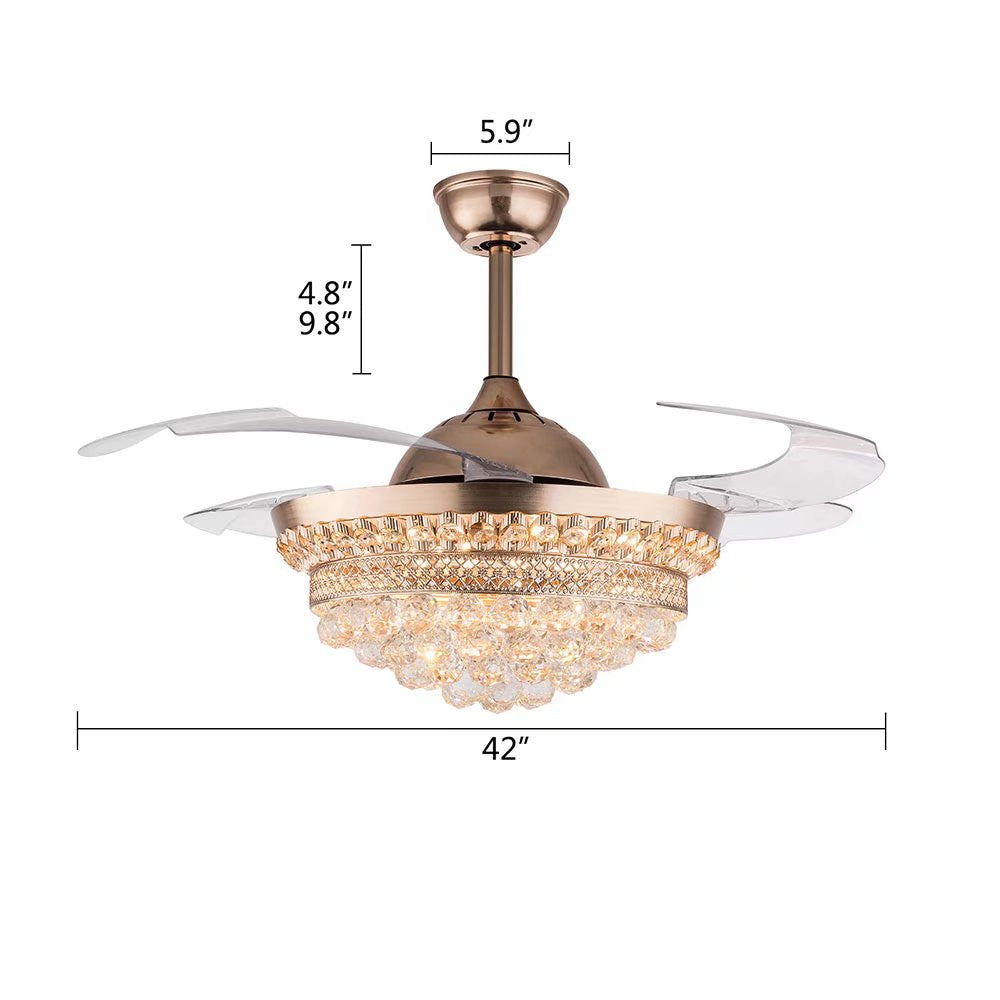 HomeRoots Gold Glam Faux Crystal Chandelier With Covnertible Ceiling Fan